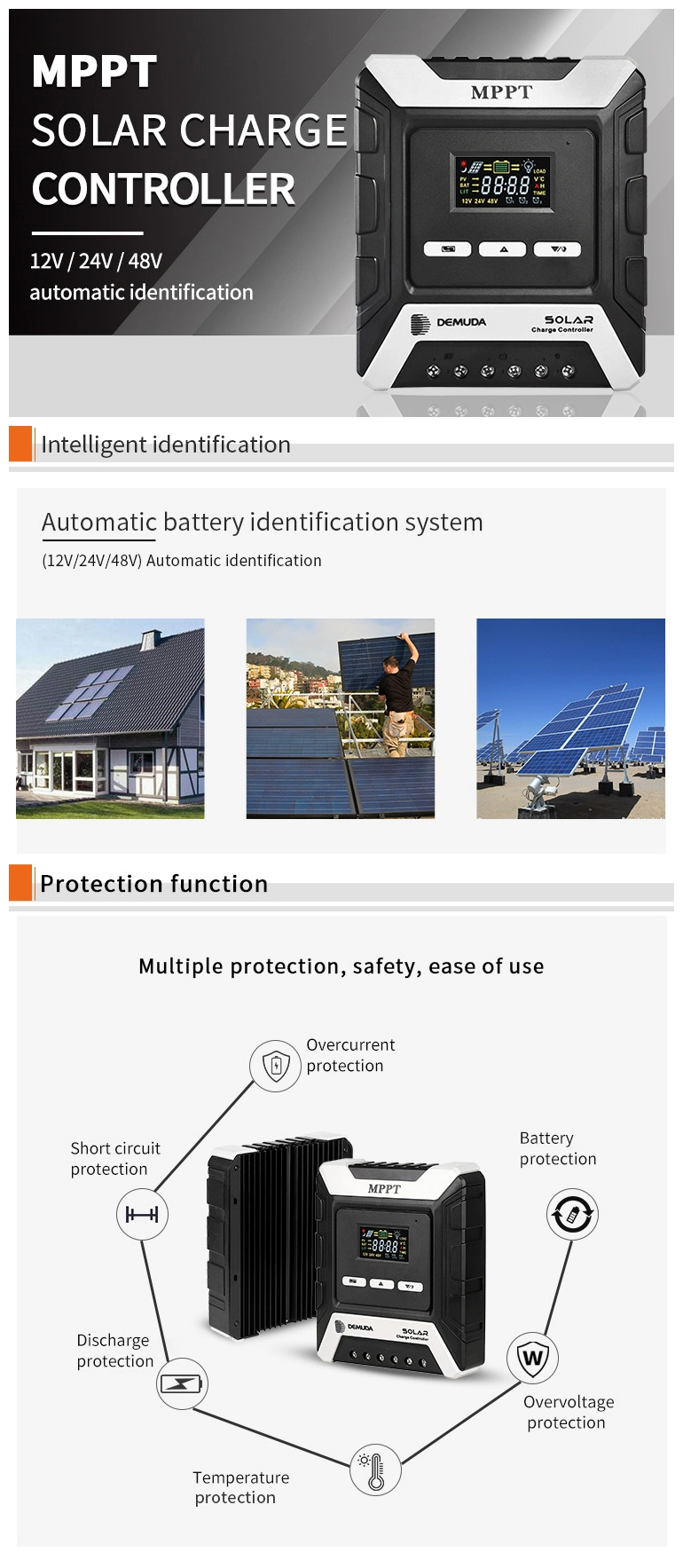 OEM High Voltage MPPT Solar Charge Controller 24/12 Volt MPPT Solar Street Light Controller 80A 60A 50A