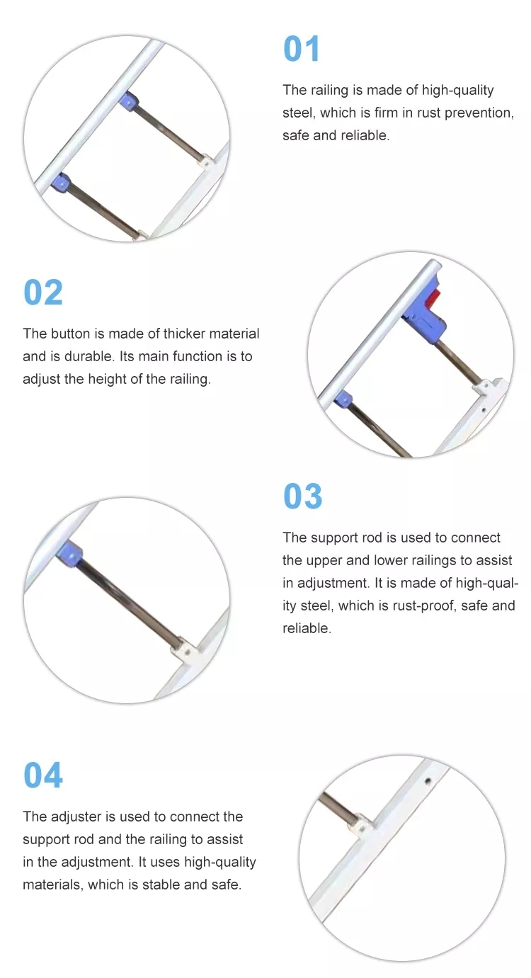 Hospital Bed Accessories Medical Aluminium Alloy Bed Guard Rails with Six Column