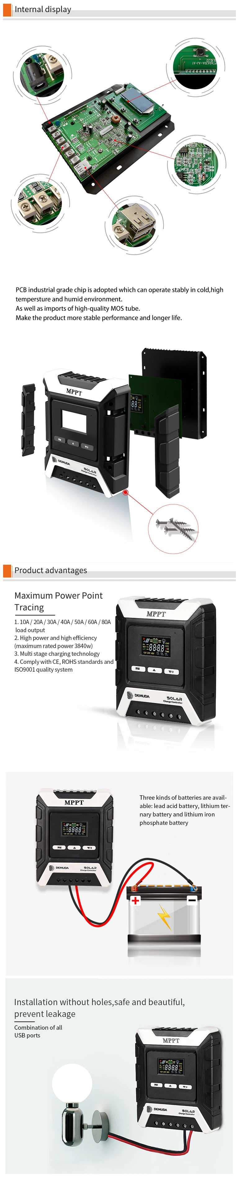 OEM High Voltage MPPT Solar Charge Controller 24/12 Volt MPPT Solar Street Light Controller 80A 60A 50A